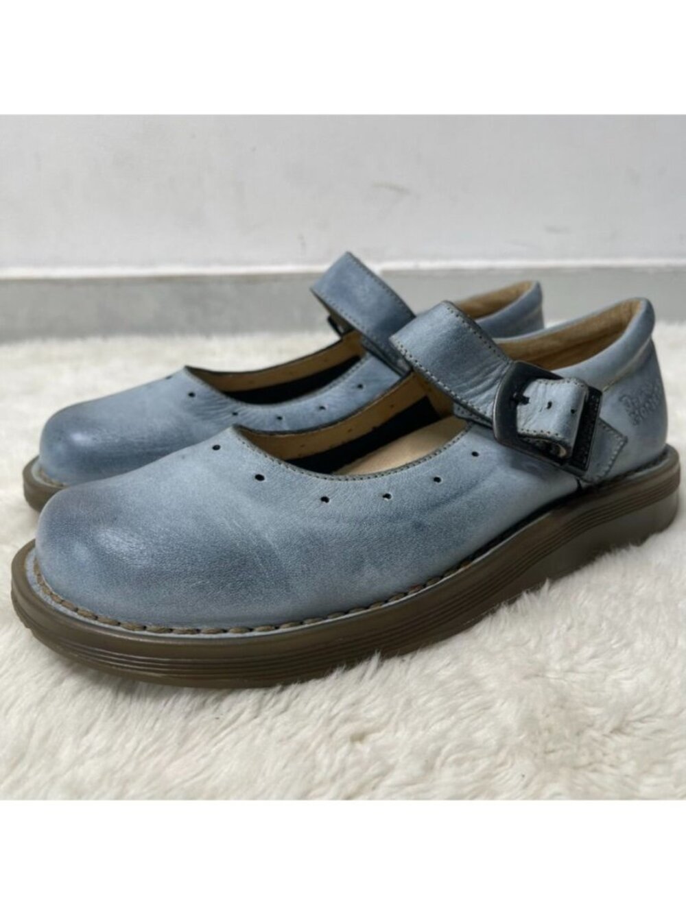 Rare Vintage Dr. Martens 8A57 Mary Janes Blue Distressed Leather Made in Portuga - Picture 3 of 10